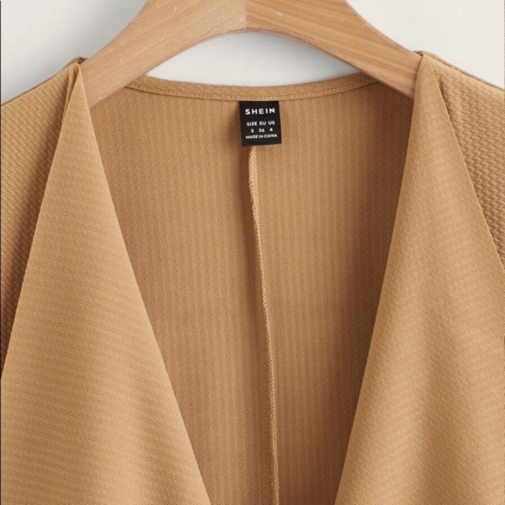 Waffle Texture Tie-Waist Jacket - Camel - Picture 3 of 8